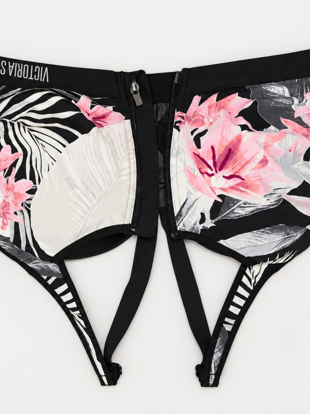 Victoria's Secret Sports Bra In Black Floral with Pink Print